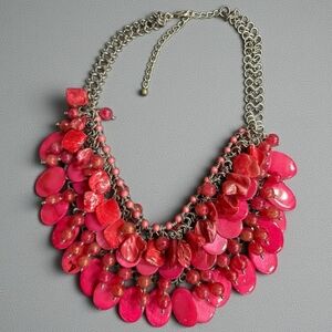 Red Capiz Shell Effect Bib Necklace